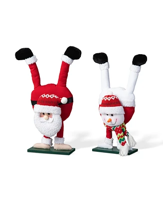 Glitzhome Upside Down Fabric Santa Snowman Table Decor, Set of 2