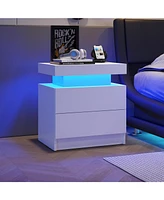 Modern Decorative Adjustable Led Nightstand with Open Shelf and Drawers