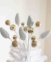 Glitzhome 178ct Christmas Elegant Silver Gold Shatterproof Ornaments with Matched Pinecone Picks and Ribbon Bow Sets