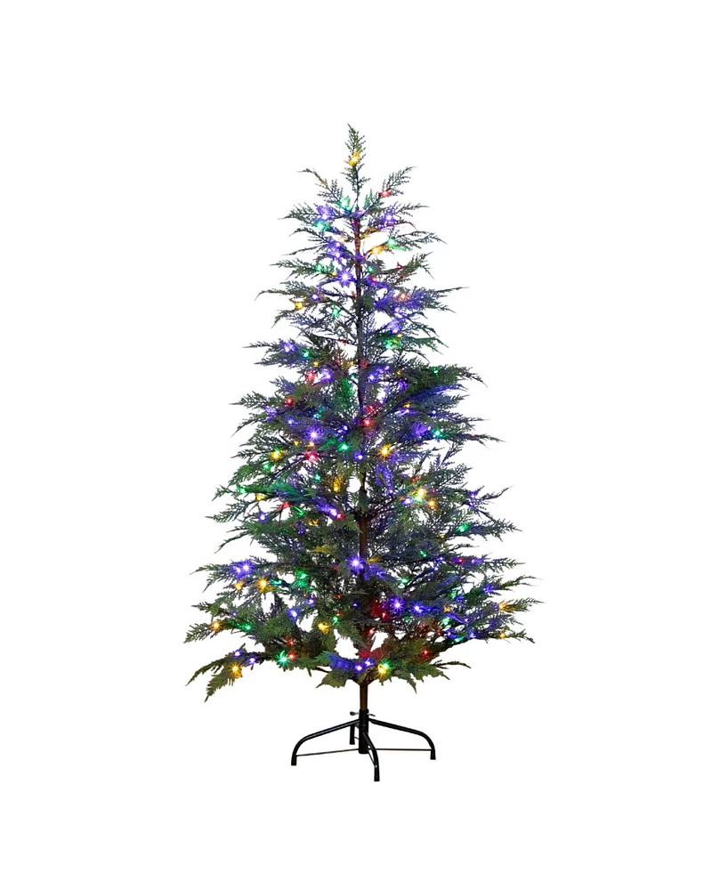 Nearly Natural 5ft. Pre-Lit Artificial Park City Pine Christmas Tree with 200 Multicolored Led Dewdrop Lights