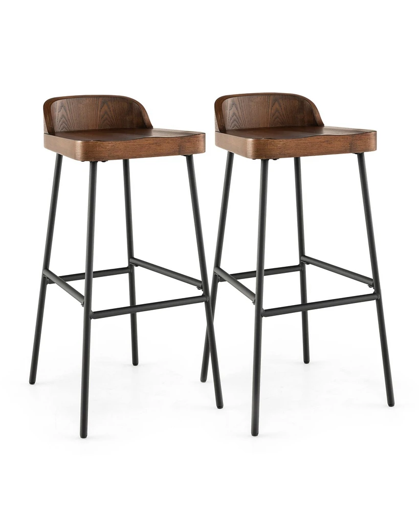 Slickblue 29 Inch Industrial Bar Stools with Low Back and Footrests-Set of 2