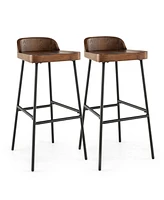 Slickblue 29 Inch Industrial Bar Stools with Low Back and Footrests-Set of 2