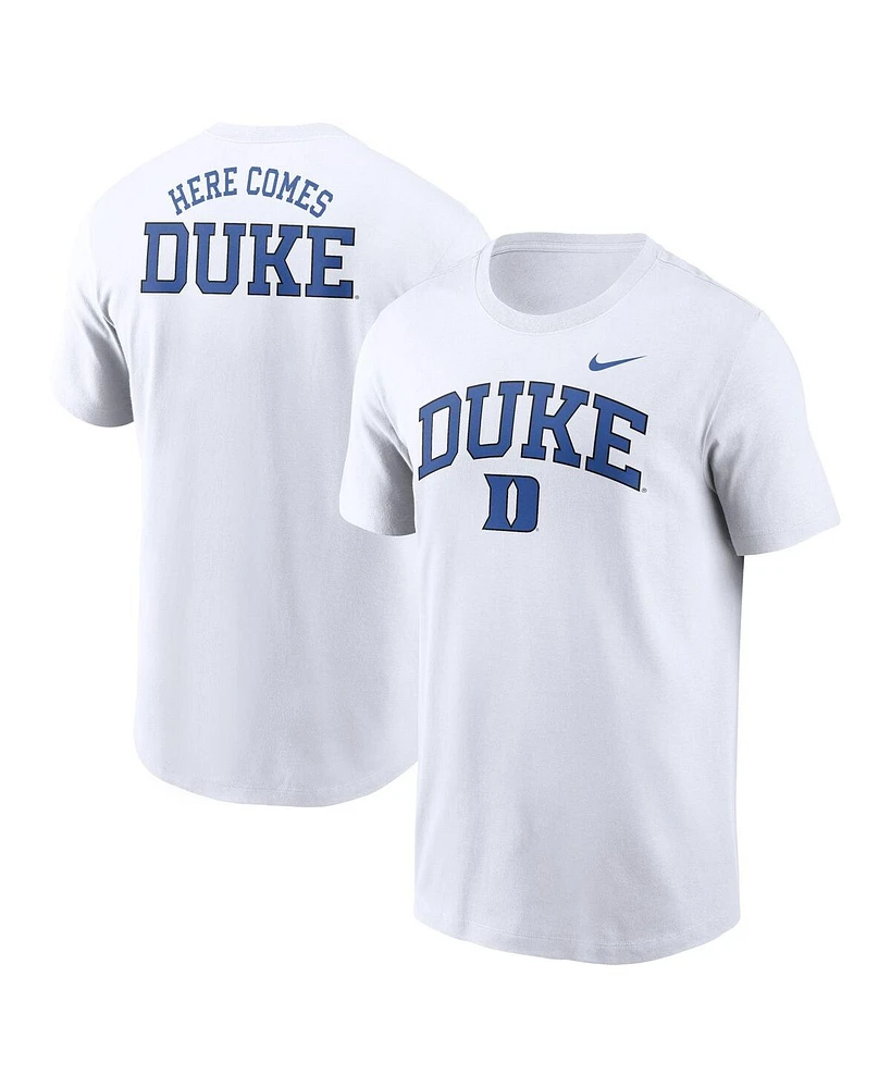 Nike Men's White Duke Blue Devils Blitz 2-Hit T-Shirt