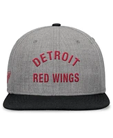 Fanatics Signature Men's Heather Gray Detroit Red Wings Elements Flat Brim Leather Strap back Hat