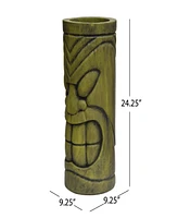 Stone Statue Urn Planter, Decorative Face Plant Pot, Antique Green Finish