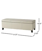 Glouster Storage Ottoman 51" Ivory Leather Wood, Large