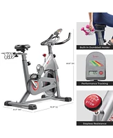 Sunny Health & Fitness Smart Indoor Cycling Magnetic Resistance Exercise Bike, Cardio Workout for Home, Pulse Sensor, with Dumbbell Holder, Bluetooth