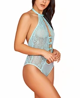 Hauty Women's 1PC Lingerie Bodysuit Patterned with Mesh Lace and Bow Accents.