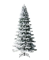 Glitzhome 9ft Pre Lit Flocked Slim Spruce Artificial Christmas Tree with 460 Warm White Lights, 3 Function