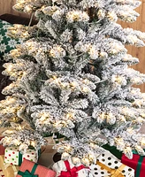 Glitzhome 9ft Pre Lit Flocked Slim Spruce Artificial Christmas Tree with 460 Warm White Lights, 3 Function