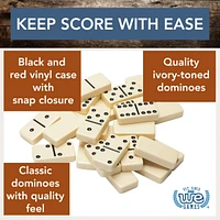 We Games Double 6 Dominoes - Ivory with Black Vinyl Case
