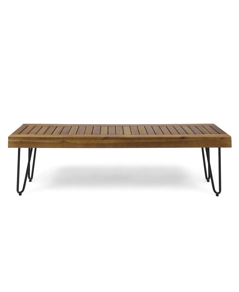 Simplie Fun Modern Industrial Acacia Wood Bench with Black Metal Hairpin Legs