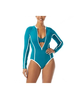 Beach House Sport Women's Sculpt Long Sleeve Zip Front One Piece Swimsuit