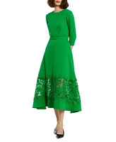 Mac Duggal Women's Crepe Boat Neck Applique Cut Out Detail Midi Dress