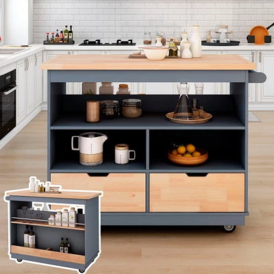 Rolling Kitchen Island with Storage and Wine Rack