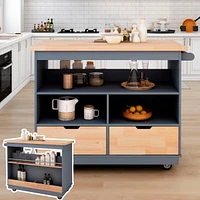 Rolling Kitchen Island with Storage and Wine Rack
