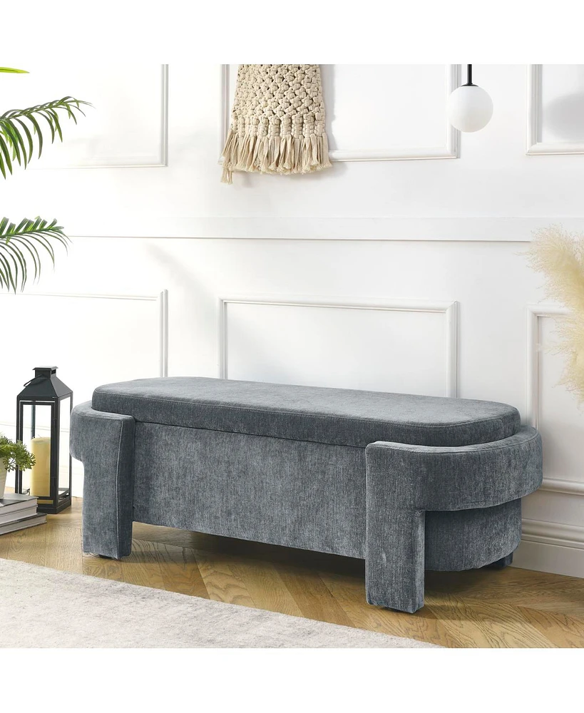 Streamdale Furniture Chenille Upholstered Bench With Large Storage Space For The Living Room, Entryway And Bedroom