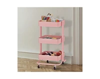 ECR4Kids 3-Tier Metal Rolling Utility Cart, Pink