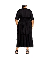 City Chic Plus Ana Tie Maxi Tiered Dress