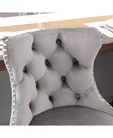 Set of 2 Gray Velvet Bar Stools, Adjustable Height