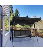 Costway Outdoor Patio Swing Canopy 3 Person Canopy Swing Chair Patio Hammock Black
