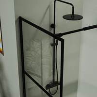 Streamdale Furniture 34" Shower Screen Door Walk-In Wet-Room, Black, 3-Panel Style