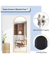 Homlux 64"x21" Arched Full-Length Mirror with Gold Aluminum Alloy Frame, Rounded Corners, Standing, Hanging, Leaning