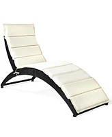 Gymax 2PCS Foldable Rattan Wicker Chaise Lounge Chair w/ Cushion Patio Outdoor