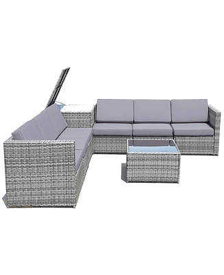 8 Pcs Wicker Sofa Rattan Furniture Set Patio Furniture w/ Storage Outdoor