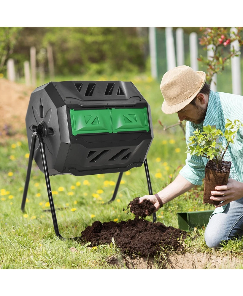 Simplie Fun Effortless Dual-Chamber Compost Tumbler for Continuous Composting