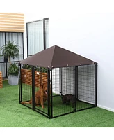 Simplie Fun Shady Outdoor Dog Kennel with Lockable Door and Durable Steel Railings