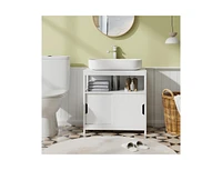 Slickblue Pedestal Sink Storage Cabinet with 2 Sliding Doors and U-shaped Cut-out-White