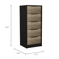 Kaia 5 Drawer Dresser, Vertical Dresser - Black Pine
