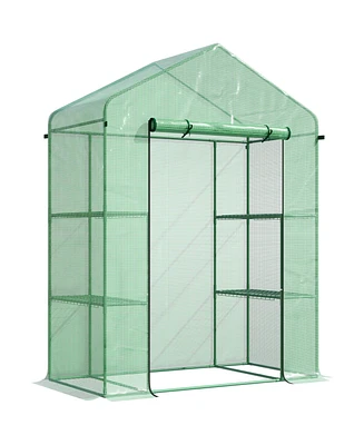 Outsunny 56" x 29" x 77" Small Walk-in Greenhouse w/ 4 Shelves, Green