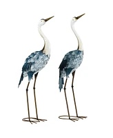 Outsunny 2pc Crane Garden Statues, Metal Yard Art Bird Sculptures, Blue