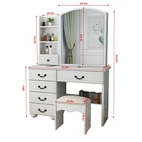 Streamdale Furniture Vanity Desk with Mirror, Lights, and 6 Drawers