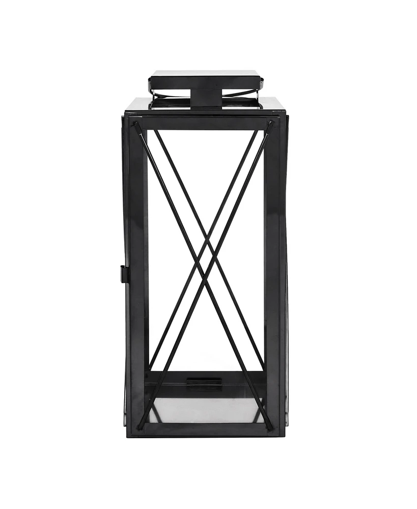 Streamdale Furniture Modern Stainless Steel Lantern with X-Frame Design and Hanging Handle