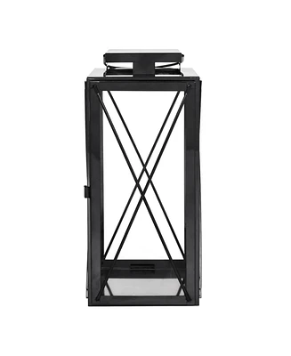 Streamdale Furniture Modern Stainless Steel Lantern with X-Frame Design and Hanging Handle