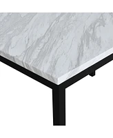 Simplie Fun Noyes Metal Dining Table with Laminated Faux Marble Top, Off-white