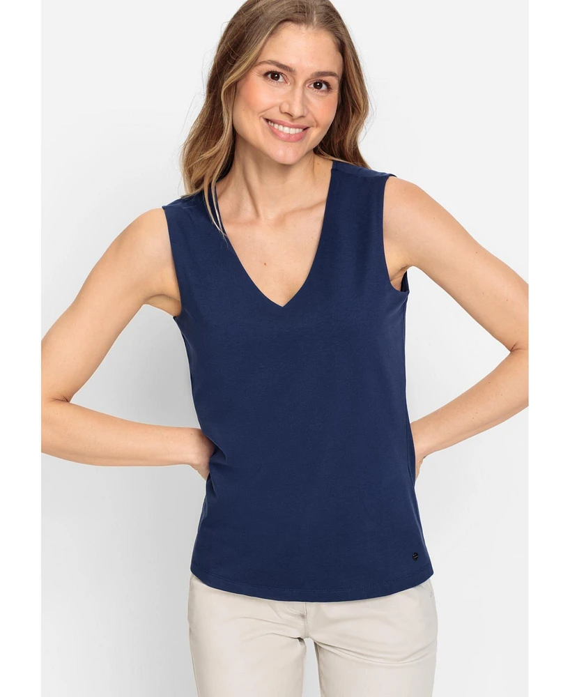 Olsen Women's Cotton Blend Sleeveless V-Neck Shell