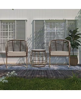 Mondawe 3-Piece Wicker Patio Conversation Set Outdoor Spring Chairs and Side Table for Gazebo with Brown Cushion