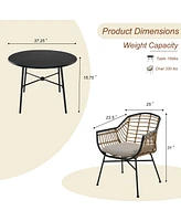 Mondawe 5 Piece Metal Outdoor Seating Set Wicker Rattan Dining Set with Gray Cushion for Backyard