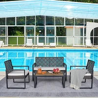 Streamdale Furniture Versatile Outdoor Patio Conversation Set with Rattan and Acacia Wood