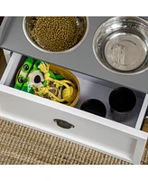 Streamdale Furniture Luxurious Pet Station with Stainless Steel Bowls, Drawer, and Raised Dining