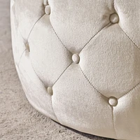 Modern Glam Velvet Ottoman with Button-Tufted Stitch and Glass Top