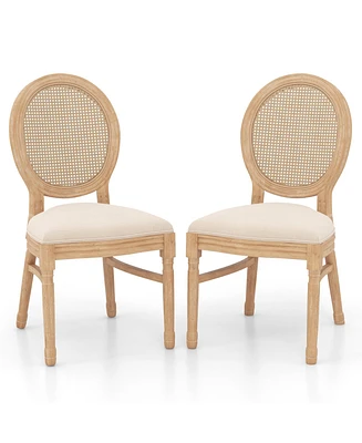 Slickblue Set of 2 Dining Kitchen Chair set with Hand Woven Rattan Backrest-Beige