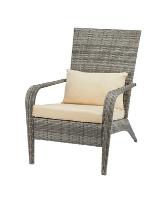 Mondawe Outdoor Wicker Patio Dining Chair Pe Rattan Porch Chair with Pillow and Cushion
