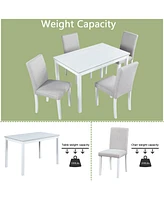 Elegant 5-Piece Dining Set with Acrylic Crystals and Upholstered Chairs