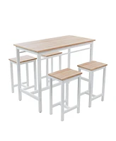 5-piece modern kitchen table with four bar stools Bar table set 5PC, metal frame and Mdf, white oak,47.5" L x 23.7" W x 35.5" H.