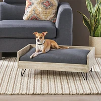 Simplie Fun Mid-Century Modern Acacia Wood Pet Bed with Water-Resistant Cushion